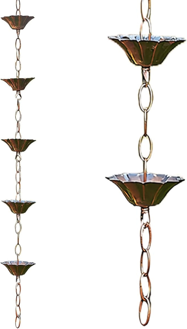 Rain Chain Copper Imitation for Gutters 3.3ft with 5 Cups Easy Install Catcher Outside Courtyards Replacement Downspout A