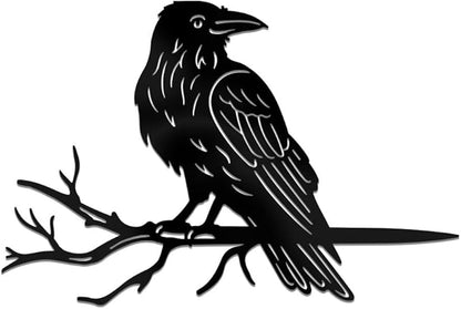 WADORN Crow Raven on Branch Metal Yard Art Decor, Bird on Branch Outdoor Tree Silhouette Stake for Tree Yard Garden Patio Animal Outdoor Decor Gift for Housewarming Home Art Decor