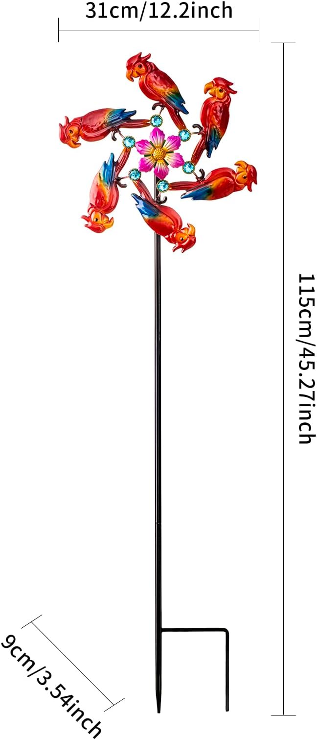 44" Parrot Garden Wind Spinners - Metal Outdoor Stakes Kinetic Wind Spinner Windmills Decor, Wind Sculpture Yard Art Decorations for Patio, Lawn & Garden
