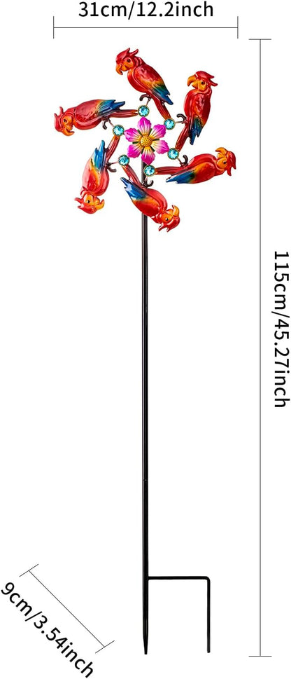 44" Parrot Garden Wind Spinners - Metal Outdoor Stakes Kinetic Wind Spinner Windmills Decor, Wind Sculpture Yard Art Decorations for Patio, Lawn & Garden