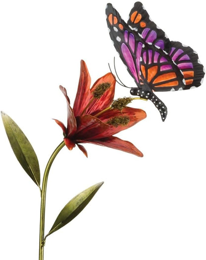 Regal Art & Gift Butterfly Flower Metal Garden Stake - Decorative Handcrafted Outdoor Metal Sculpture for Lawn, Patio & Garden Décor - Pink