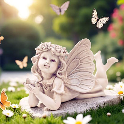 Garden Angel Statue with Bird - 11 Inch Outdoor Fairy Figurine, Weatherproof Resin Decor for Patio, Lawn & Flower Beds - Whimsical Gift for Garden Lovers, Mother's Day, Housewarming