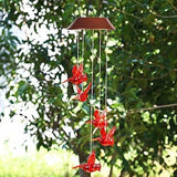 Solar Cardinal Red Bird Wind Chime, Solar-Powered Mobile Hanging Patio Lights with 6 Vivid Hummingbirds，Multi-Color Changing LED Garden Decoration for Home Party Night Garden Decoration