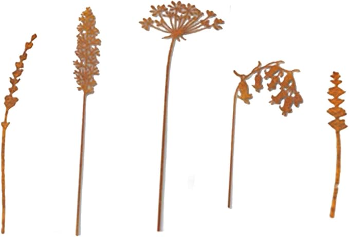 HouseVibe 5Pcs Decorative Garden Stakes Rustic Metal Ornaments for Pathway Outdoor Yard Patio Decor- Style C