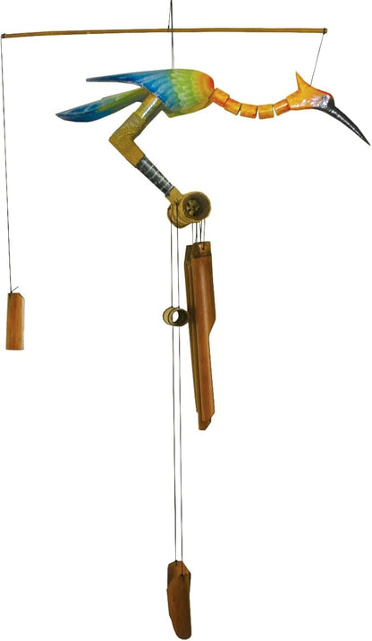 Cohasset Gift & Garden Sweet Bobbing Head Bird Bamboo Wind Chime - Unique Outdoor Rustic Decor, Medium to Large Sized for Outside Spaces, Air Brushed Pastel Gradient - Bird and Rooster Wind Chimes