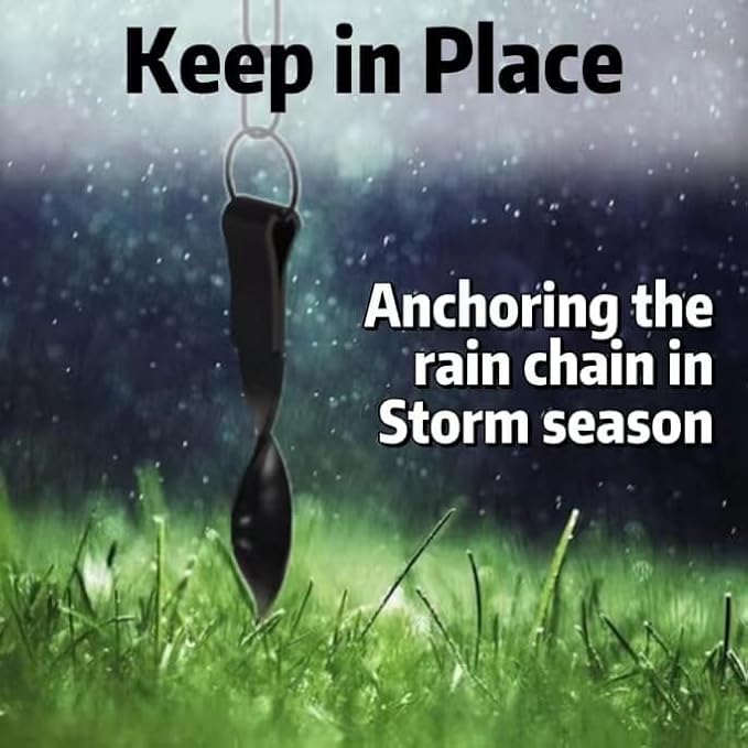 Rain Chain Anchor Stake for Copper Gutter Chains, 30'' Powder Coated Iron Downspout Chains Anchoring, Universal Fit Outside Rain Catcher System Accessories, Replacement for Basin and Barrel in Spring.