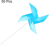 HARFINGTON 50pcs Windmills for The Yard Garden 15.7" x 9.1" 4 Leaves Pinwheels Wind Mills Spinners Windproof Waterproof Bird Devices with Stakes for Patio Decor, Light Blue
