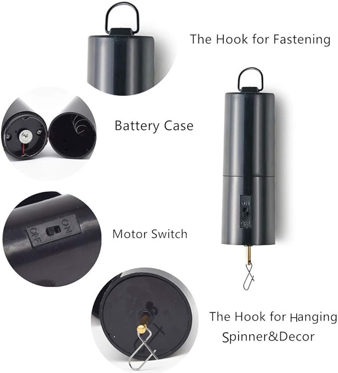 FENELY Wind Spinner Motor Battery Operated for Hanging Display Yard Black Wind Spinners Outdoor Sculptures - Load Capacity of 4 Pounds