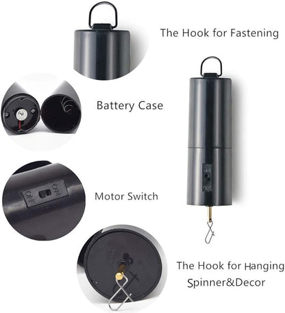 FENELY Wind Spinner Motor Battery Operated for Hanging Display Yard Black Wind Spinners Outdoor Sculptures - Load Capacity of 4 Pounds
