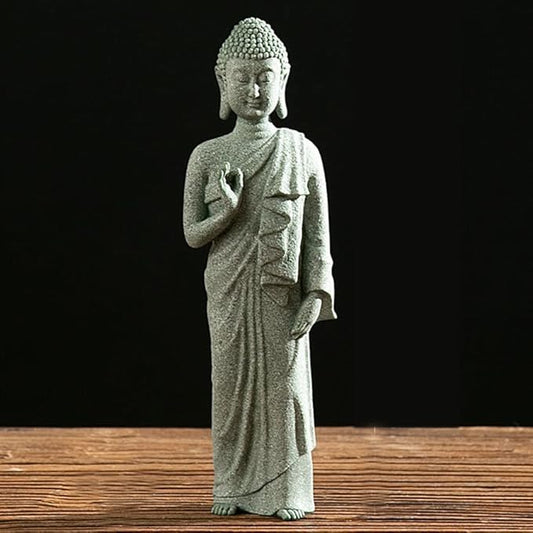 Mini Buda Meditating Buddah Statue-Natural Sandstone Stone -Handmade for Zen Garden Fish Aquarium Tank Yoga Bonsai Micro Landscape Spiritual Fengshui Praying Shui Chakra Decor (standing right hand)