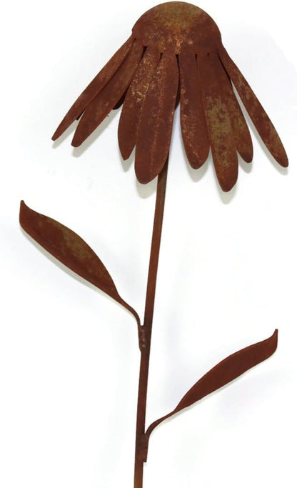 Metal Rustic and Colorful Flower Stakes Ranging from 9.5 to 36 Inches Tall (Coneflower Stake 30" Tall, Naturally Rusted)