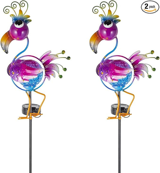 2 Pack Outdoor Solar Lights, Peacock Pathway Lights Solar Powered Global Yard Ornaments Waterproof Landscape Lighting for Garden, Porch Decor