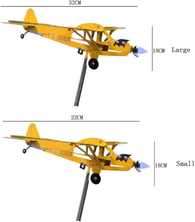 Handmade Piper J3 Cub Airplane Weathervane for Yard Airplane Wind Spinner Metal Windmill Outdoor Sculpture Float Plane Model (Large)