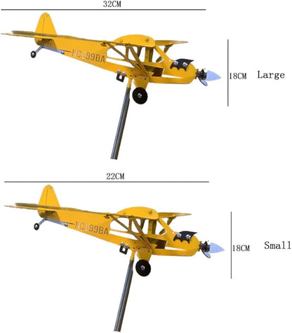 Handmade Piper J3 Cub Airplane Weathervane for Yard Airplane Wind Spinner Metal Windmill Outdoor Sculpture Float Plane Model (Large)