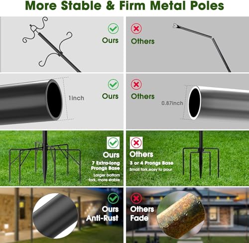 String Light Poles 9 FT Metal with Hook - 4 Pack