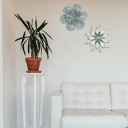 hogardeck Metal Flower Wall Decor, 2 PCS 11" Metal Farmhouse Wall Decor, Floral Metal Wall Art for Indoor Outdoor, Boho Wall Decor for Bathroom, Living Room, Kitchen, Bedroom, Porch, Garden, Yard