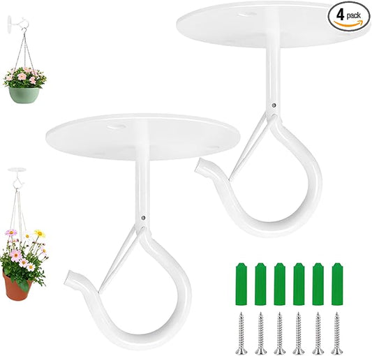 2 Pcs White Ceilling Hooks for Hanging Plants Holder with Safety Buckle,Ceiling Decor Hook Heavy Duty,Metal Plant Hanger Indoor&Outdoor.Hooks for Hanging Plants,Wind Chime,Bird Feeders (White)