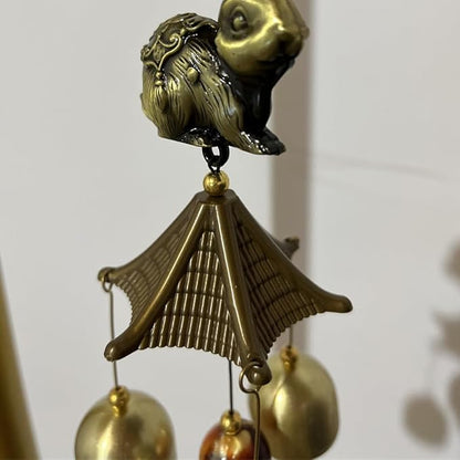 GANAZONO Retro Metal Wind Chime with Rabbit Design Hanging Wind Bell for Outdoor Garden Patio Wall Decor 17.9 Inch Durable Metal Bell Feng Shui Charm