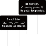 Menkxi 2 Pcs Do Not Trim Yard Signs with Plastic Stakes, 9.2'' x 4.9'' Bilingual Plant Signs Outdoor PP Material Garden Markers, 11.81'' Stake (Black)
