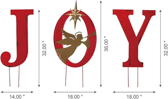 Glitzhome Lighted Joy Angel Garden Stakes, 36.02" H Metal Yard Stake Garden Ornaments Patio Decor Joy Standing Decor or Wall Décor Decorative Sign for Christmas Decorations