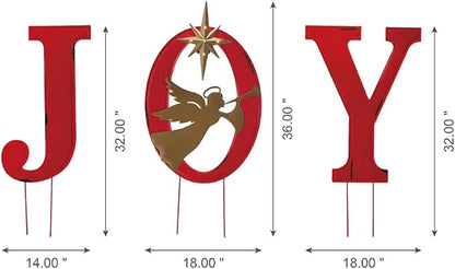 Glitzhome Lighted Joy Angel Garden Stakes, 36.02" H Metal Yard Stake Garden Ornaments Patio Decor Joy Standing Decor or Wall Décor Decorative Sign for Christmas Decorations