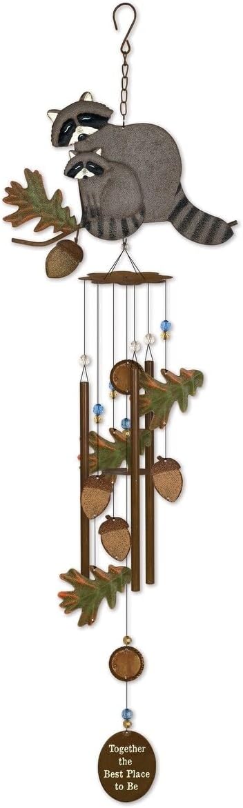 Sunset Vista Designs 91901 Windchimes Rustic Outdoor Décor Gifts for Dad Lake Lodge Collection Metal Wind Chime, 32.25-Inches, Raccoon