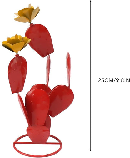 Gavigain Metal Cactus Decorative Sculpture Home Decor Statue, Prickly Pear Cactus with Flowers Iron Rustic Cactus Statue Desert Decor Sculpture for Garden Yard Lawn Patio Red