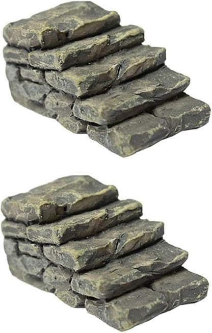 2Pcs Mini Resin Bridge Stair Stone Straight Bridge Stairs Stone Steps Garden Fairy Ornament Flower Pot Plant Micro Landscaping Outdoor Statues Decor Bonsai Craft Straight Stairs