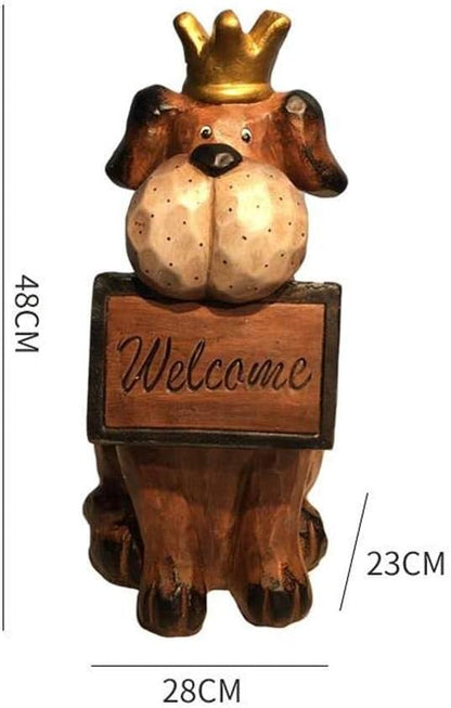 Outdoor Statue Garden Sculpture Garden Dog Sculpture, Garden Decoration, Retro Cute Welcome Card Dog Animal Decoration Lawn Outdoor Landscape Landscaping Sculpture Gift