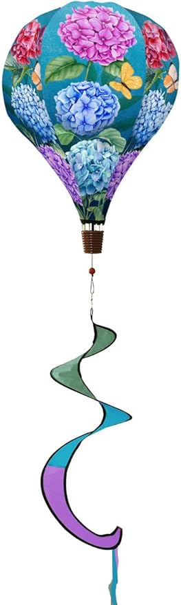 Colorful Hydrangea Spring Hot Air Balloon Wind Twister 54" x 12" Briarwood Lane