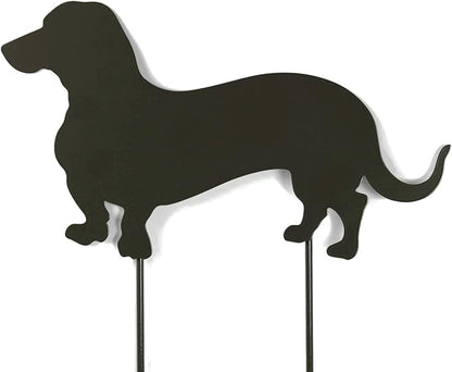 Pets and Farm Animals Metal Garden Landscape Stake (15" Wide Wiener Dog on Two Short Stakes, Bronze Charcoal)