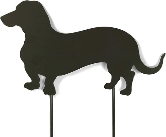 Pets and Farm Animals Metal Garden Landscape Stake (15" Wide Wiener Dog on Two Short Stakes, Bronze Charcoal)