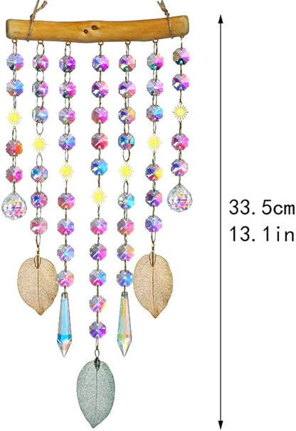 Crystal Suncatchers Window Crystals Hanging Suncatcher Colorful Glass Beads Chain Wind Chimes for Garden Outdoor Pendant Home Decor Gifts (Leaf)
