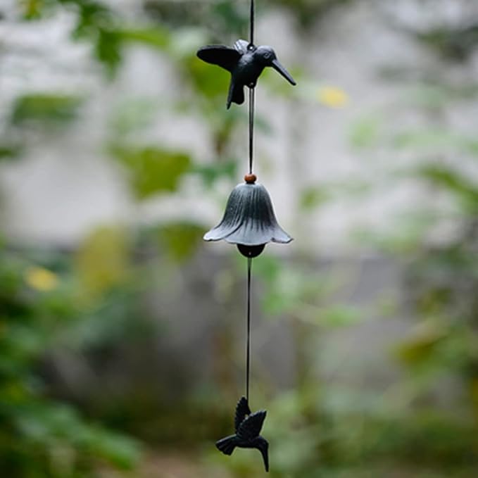 1 pc Japanese Traditional Hummingbird Wind Chimes for Outside, Iwachu Cast Iron Bless Temple Wind Bell Memorial Wind Chimes Outdoor or Indoor for Good Luck Garden, Patio, Balcony（Green Hummingbird