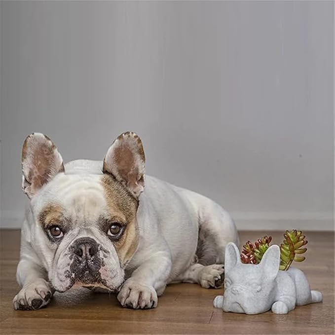 OULIGET Resin Dog Sculpture,Mini French Bulldog Garden Statue Planter Pots with Drainage Hole,Cute Bonsai Flower Pots Ornaments for Indoor Office Outdoor Balcony