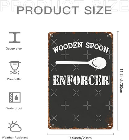 patio wall decor Wooden Spoon Enforcerss office door signs Retro Tin Metal Sign for Home,Office,Yard,or Cafe Inspirational Life Quotes Wall Decor 8X12inch