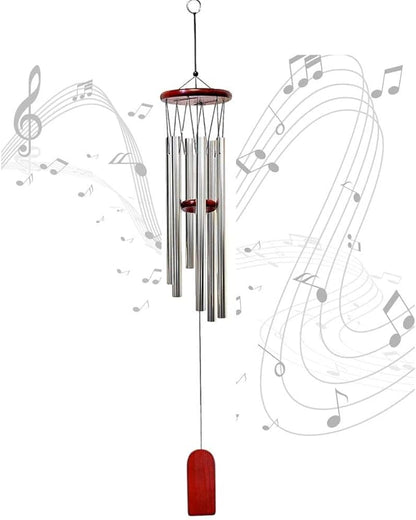 Wind Chimes - Wood and Silver Metal Windchimes - 37" Long - Wooden Wind Catcher for Home & Garden - Ideal for Porch and Garden