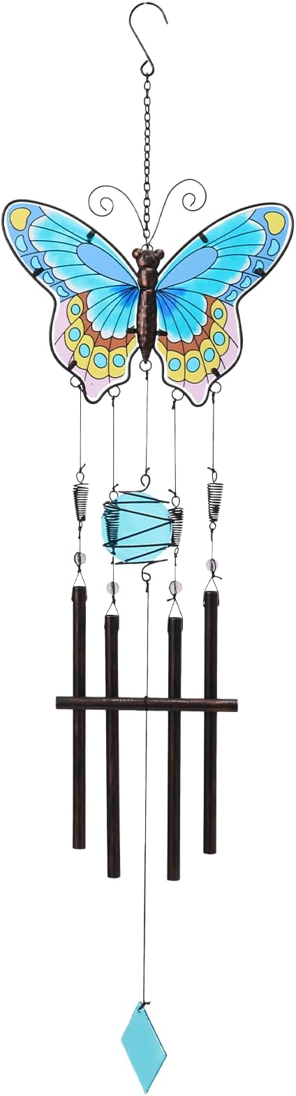 MUMTOP Butterfly Wind Chimes for Outside, Stained Glass Wind Chime Windchimes for Patio, Outdoor,Garden,Yard,Coastal,Window,Home Decor or Gifts for Women(Colorful)