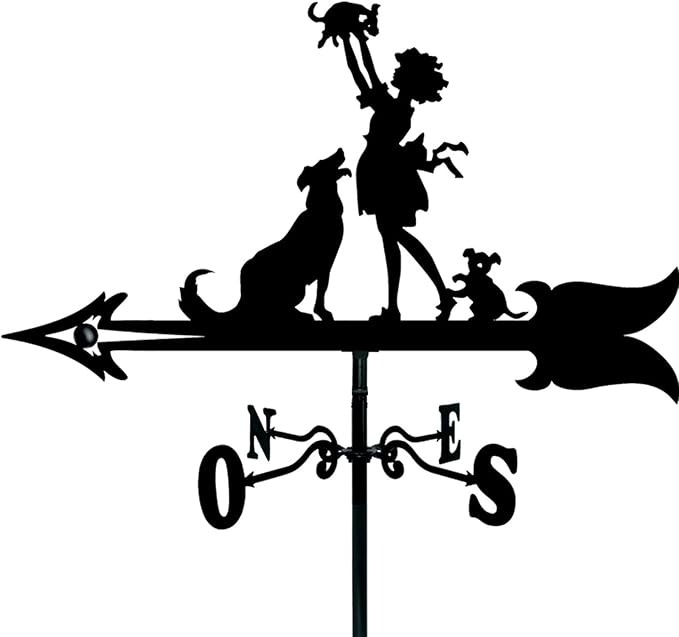 European Style Wrought Iron Garden Weather Va ne, Roof Decoration Weather Va ne, Direction Indicator Kit, Outdoor Cute Hollowed Out Steel Gnomes Statue direction indi