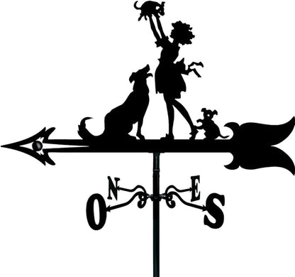 European Style Wrought Iron Garden Weather Va ne, Roof Decoration Weather Va ne, Direction Indicator Kit, Outdoor Cute Hollowed Out Steel Gnomes Statue direction indi