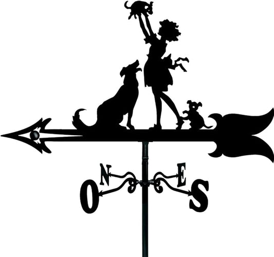European Style Wrought Iron Garden Weather Va ne, Roof Decoration Weather Va ne, Direction Indicator Kit, Outdoor Cute Hollowed Out Steel Gnomes Statue direction indi