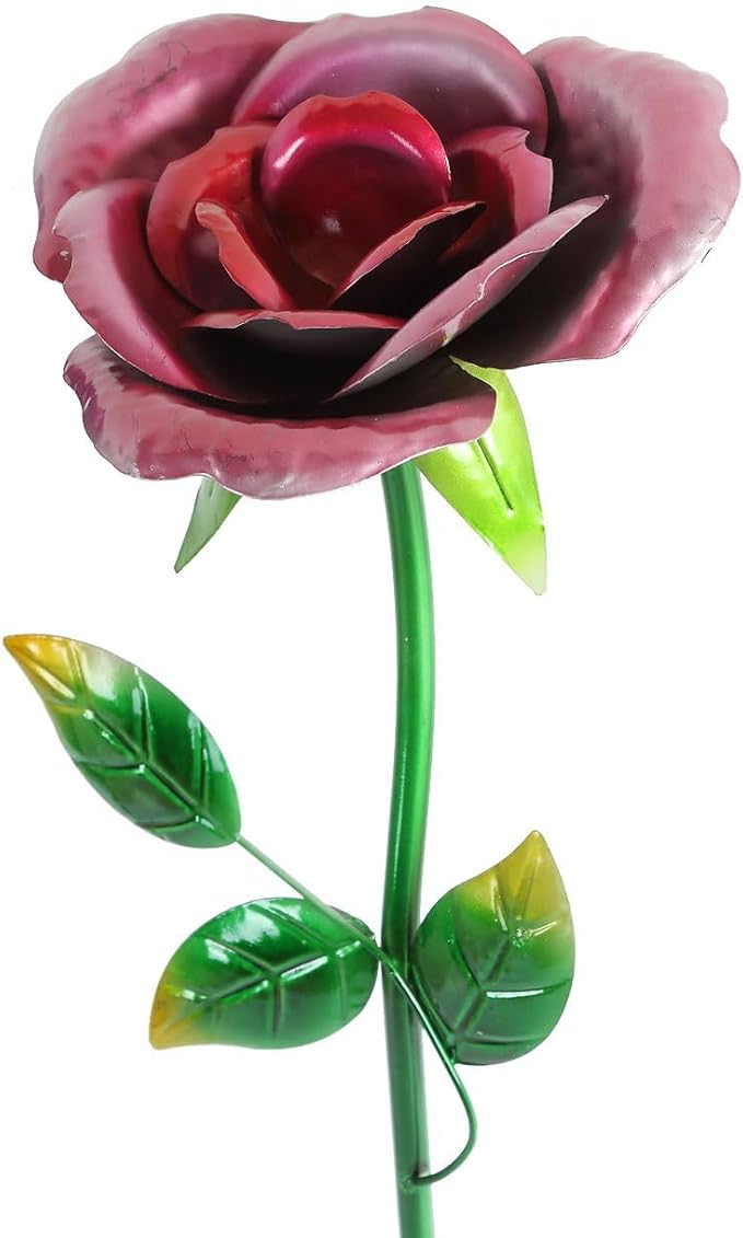 28.5" H Large Flower Stake Metal Decoration for Garden Set of 4, Plant Pick Art Ornaments Waterproof Stake for Lawn Porch Pathway Patio Flower Bed, Yard Outdoor Ornaments(Red & Purple & Blue)