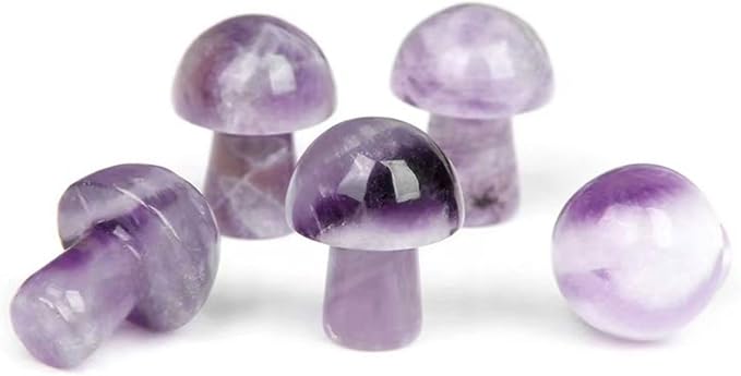 15PCS Amethyst Natural Stones Mushroom Sculpture Decor Crystal for Home Crafts Flower Pot Gemstone Mini Mushroom Hand Making Yard Decoration