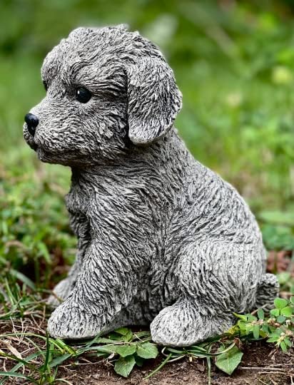 Puppy Doodle Figurine Garden Statue Little Dog Figure Outdoor Sculpture Backyard Decor Concrete for pet Lovers Gift Pet Memorial Stone