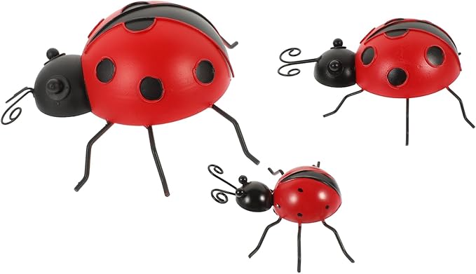 BESPORTBLE 3pcs Iron Art Ladybug Garden Statues Simulated Outdoor Lawn Decorations in Red Extra Small to Medium Vibrant Sculptures for Patio and Landscape Enhancements