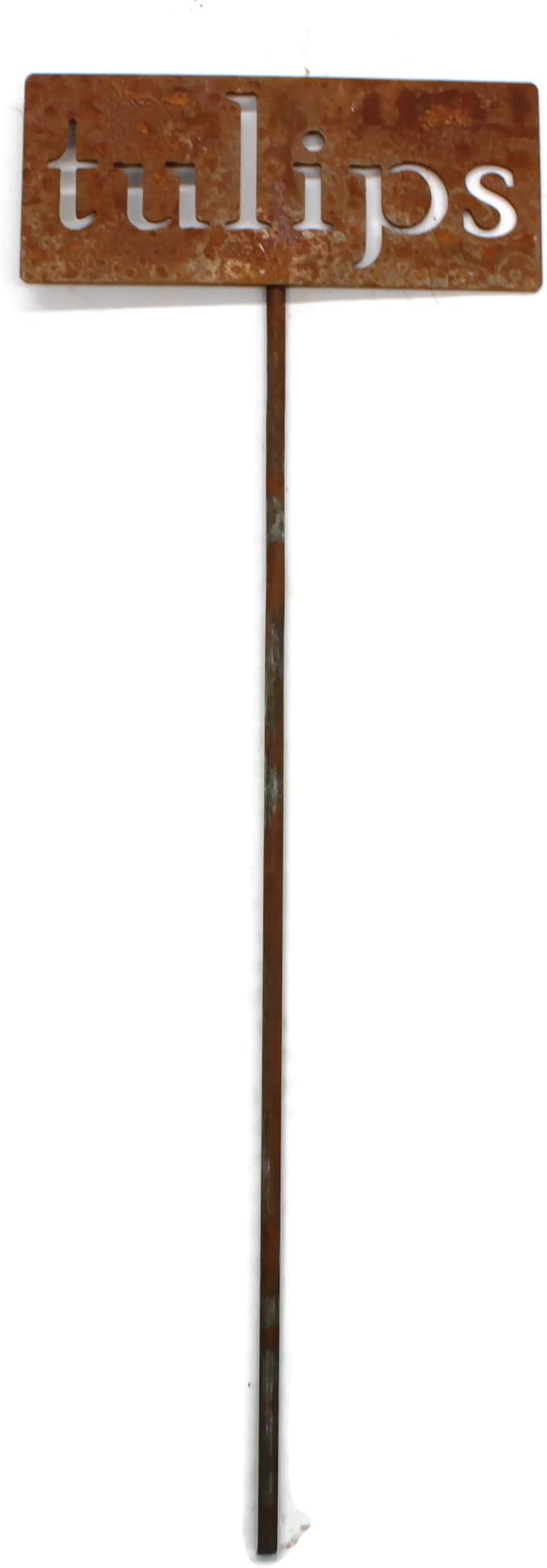 Classic Metal Garden Markers 19 Inches Tall (tulips, Naturally Rusted)