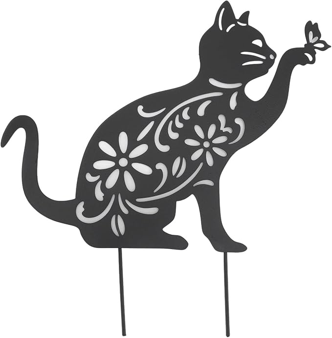 Haofy Cat Silhouette, 1 Piece of Lifelike Cat Yard Art Garden Metal Statue Decor, Hollow Decorative Stakes for Outdoor Farmhouse Pathway Lawn Decorations