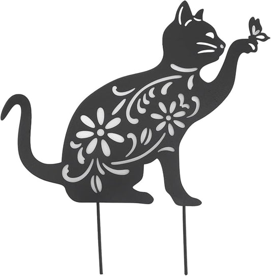 Haofy Cat Silhouette, 1 Piece of Lifelike Cat Yard Art Garden Metal Statue Decor, Hollow Decorative Stakes for Outdoor Farmhouse Pathway Lawn Decorations