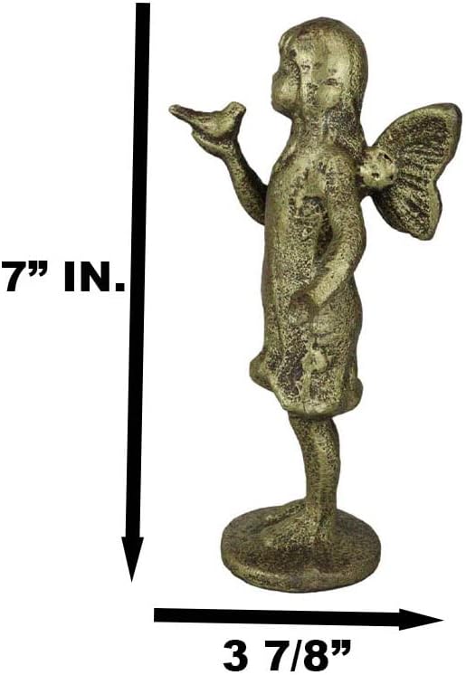 Ebros Gift Cast Iron Rustic Antique Finish Enchanted Fantasy Fairy Garden Pixie Faerie Standing with Bluebird Figurine 7" H DIY Ideas for Your Home Collectible Fairies Elf Nymph Pixies