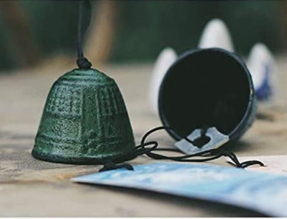 Japanese Bless Small Wind Chimes Outdoor, Green Temple Bell Iwachu Cast Iron Lucky Temple Wind Bell Memorial and Sympathy Wind Chimes for Outside or Indoor for Good Luck Garden, Patio, Balcony